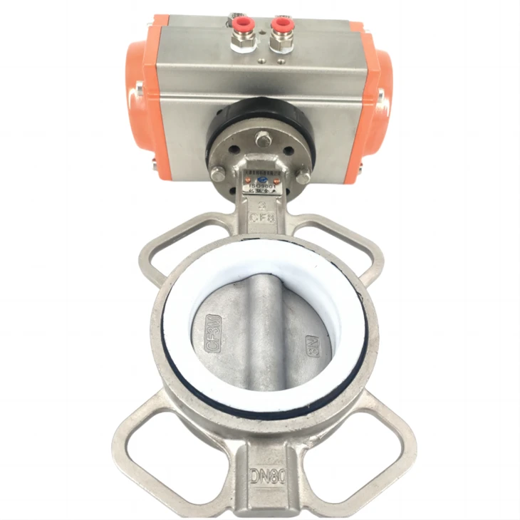 Pneumatic Wafer Stainless Steel PTFE Butterfly Valve